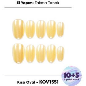 Resim 15'li Sarı Kısa Oval Kov1551 Tekrar Kullanılabilir El Yapımı Protez Takma Tırnak Xs 