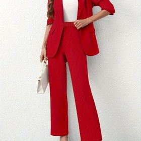 Resim Kadınlar için Düz Renk Rahat Blazer + Pantolon Şık İşlik Takımı, Sonbahar ve Kış için Basit ve Şık Günlük Giyim, Sonbahar-Kış Kadın Giyim Ofis İşlik Rahat İki Parça Takım Giyim Kadın Takımı 