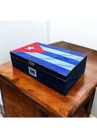 Resim Lubinski İtaly Cuban Flag Humidor Puro Kutusu Siyah 80's 