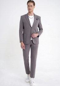 Resim Comfort Fit Çift Yırtmaç Torba Cep Metal Düğmeli Vizon Blazer Ceket C 734 - Bej / VİZON - 58 