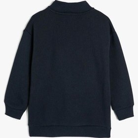 Resim Hipatu Koton Erkek Çocuk Sweatshirt Dik Yaka Yarım Fermuarlı Uzun Kollu Lacivert 