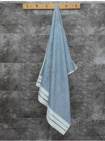 Resim İndigo Mavi Ucu Çizgili & %100 Pamuk Banyo Havlusu İndigo 