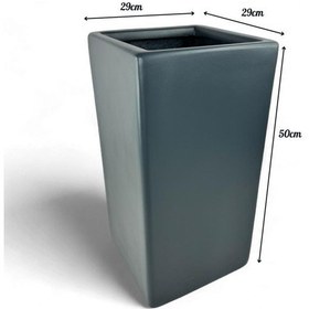 Resim Fiber Saksı Antrasit Dik Dörtgen Vazo Dekoratif Saksı Fiberglas 25 25 50cm 