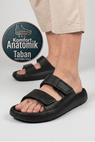 Resim Oregon Shoes Feelup Comfort Taban Eva Erkek Plaj Havuz Deniz Günlük Cırtlı Terlik Siyah 