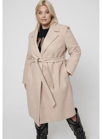 Resim Only Kadın Büyük Beden Caralvılda Düğmeli Ve Belden Bağlamalı Uzun Kaban 15331937 Bej Bej 