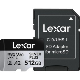 Resim Lexar 512 GB Profesyonel Silver Plus Microsdxc Hafıza Kartı W/sd Adaptör, Uhs-I, C10, U3, V30, Full-Hd ve 4K Video, 205/150 Mb/s&apos;ye Kadar Okuma/yazma, Videografçılar, Oyuncular (LMSSIPL512G-BNANU) 