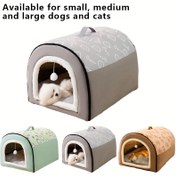 Resim 1 adet sıcak kapalı köpek yatağı, dört mevsim evrensel köpek kulübesi, çıkarılabilir ve yıkanabilir evcil hayvan yatağı Noel hediyesi 