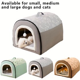 Resim 1 adet sıcak kapalı köpek yatağı, dört mevsim evrensel köpek kulübesi, çıkarılabilir ve yıkanabilir evcil hayvan yatağı Noel hediyesi 