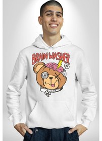 Resim Beyin Yıkama Kadın Erkek Beyaz Kapüşonlu Sweatshirt Hoodie Beyaz 