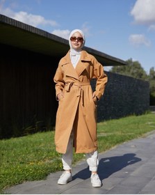 Resim Vioshine Kadın Kruveza Yaka Kuşaklı Kot Trençkot-camel Camel 