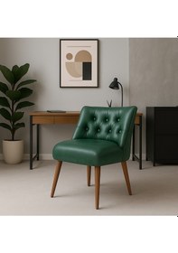 Resim Azra Mobilya Modern Kapitoneli Deri Berjer Sandalye Ahşap Ayaklı, Demonte Gönderim, Renk Seçenekli Yeşil 
