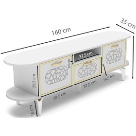 Resim Tv Sehpası Mira Gold 5032 Beyaz 160 Cm 35 Cm 50 Cm Beyaz 