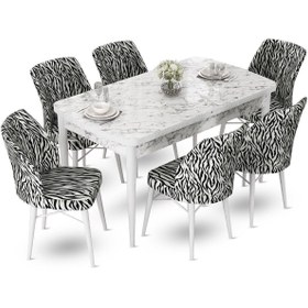 Resim Canisa Concept Fer Serisi 70x114 Açılabilir Beyaz Mermer Desen Masa Takımı Ve 6 Zebra Sandalye 