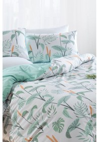 Resim Çift Kişilik Pamuklu Nevresim Takımı 4 Parça Florea Desen Yeşil / Yumuşak Dokulu Yeşil 
