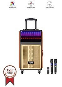 Resim Torima NDR-108R Turuncu Kablosuz Mikrofonlu Uzaktan Kumandalı RGB Işıklı Bluetooth Hoparlör 