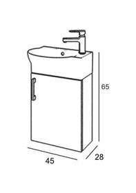 Resim Turkuaz Seramik Cerastyle Küçük Mini Köşe Lavabo 28 x 45 CM Ve Banyo Dolabı 