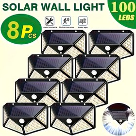 Resim 8 adet Hareket Sensörlü Güneş Duvar Lambası, 100LED 4 Taraflı Dış Duvar Lambaları, 3 Modlu İndüksiyon Hareket Sensörü Lambaları, 270° Tam Işık İç Mekan, Patio, Bahçe, Garaj için 