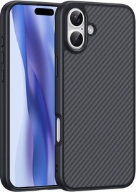 Resim İphone Uyumlu 16 Uyumlu Magsafe Şarj Özellikli Karbon Fiber Tasarımlı Uzrm Elnino Kapak Siyah 