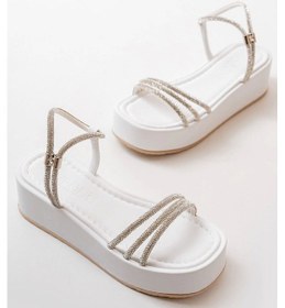 Resim Beyaz Günlük Gümüş Taşlı Dolgu Kadın Sandalet Beyaz 