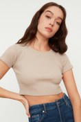 Resim Asfa Moda Kadın Bisiklet Yaka Fitilli Crop Bluz 