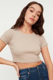 Resim Asfa Moda Kadın Bisiklet Yaka Fitilli Crop Bluz 