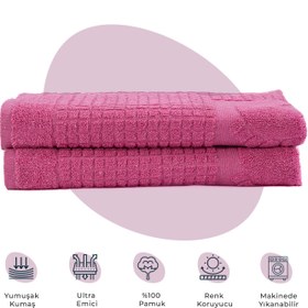 Resim Kareli Ayak Desenli Pamuk Ayak Havlusu Pembe 2’li - 50x70cm 