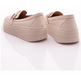 Resim Dgn 480 Kadin Metal Tokali Loafer Ayakkabi 480-1567-R0464 Ekru 