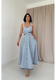 Resim Valensdesign Kar Yıkama Midi Boy Bantlı Kot Elbise Kar Yıkama 