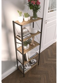 Resim 5 Raflı Dekoratif Metal Kitaplık Atlantik Çam 