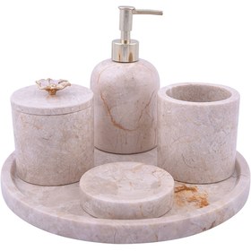 Resim Evza Mermer Banyo Seti Çiçekli Bej 