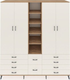 Resim Kronos Dolap 9 Raflı 10 Çekmeceli 2 Askılı 220x59x243 Çam-aytaşı/aytaşı Aytası/aytası 
