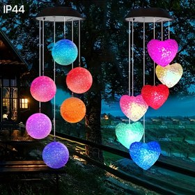Resim Güneş Enerjili Rüzgar Çanı Işıklı Beyaz Kalp ve Toplu, Renk Değiştiren LED Bahçe Dekoratif Lambası – Avlu, Veranda, Balkon İçin Mükemmel Hediye: Anne, Büyükanne, Eş veya Kız Kardeş için 