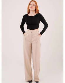 Resim Defymoda Bol Paça Piliseli Bej Pantolon Bej 