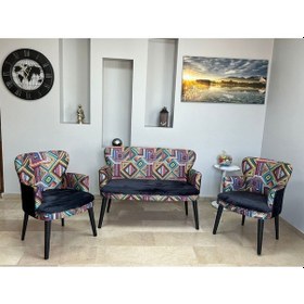 Resim Azra Mobilya Çay Seti Koltuk Takımı - Cafe - Balkon - Bahçe - Ofis Mobilyası - Salon Oturma Grubu Karışık Desen Siyah 