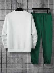 Resim Nasa Unkown Eşofman Takımı Sweatshirt Jogger - Beyaz Nefti Yeşil Baskılı Şardonlu Bisiklet Yaka - Beyaz Nefti Yeşil 