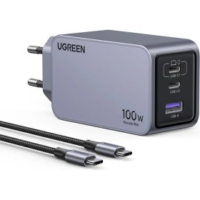 Resim Ugreen Nexode Pro 100 W QC PD Type-C 2xUSB-C 1xUSB-A Gan Hızlı Şarj Cihazı Uzay Grisi 