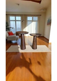 Resim Ceviz Renk Ahşap Mantar Sehpa Seti 2 Li Şık Yan Sehpa Takımı - Mushroom Coffee Table Ceviz 