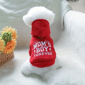 Resim Kırmızı "Anne Kucağı Sonsuza Dek" Kapüşonlu Küçük Köpekler için, Örme Polyester Evcil Hayvan Sweatshirt, Rahat İnce Polar, Bichon Frise, Pomeranian, Shih Tzu, Teddy Irkları için Giyilebilir Köpek Giysisi 