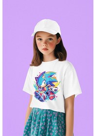 Resim Sevbano Unisex Sonic Baskılı Çizgi Film Çocuk Tişört 1-12 Yaş Beyaz 