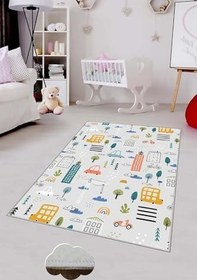 Resim Pelangi Gri Araba Yollu Yıkanabilir Kaymaz Taban Leke Tutmazbebek Ve Çocuk Odası Halısı, Gri 60 x 200 