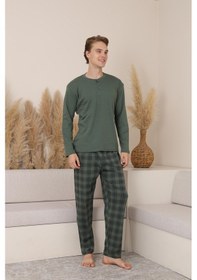 Resim Mutlu City Erkek İnterlok Rahat Kalıp Sıfır Yaka Pamuk Pijama Takımı 6772 Haki 