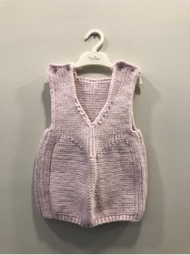 Resim izelticaret El Örgüsü V Yaka Pembe Kız Bebek Süveteri 