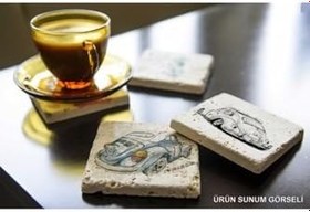 Resim Oscar Stone Decor Doğaltaş Baskılı Bardak Altlığı Desen Dsn120-2 
