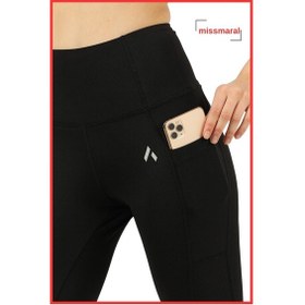 Resim Missmaral Kadın Siyah Yüksek Bel Toparlayıcı Çift Cepli Diz Altı Kapri Tayt Capri Slim Fit 1054 SiYAH 