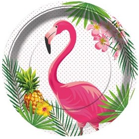 Resim Flamingo Temalı Karton Tabak 23 CM.8'li 