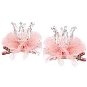 Resim 2 adet Taç Saç Tokası, Prenses Tacı tiara Saç Klipsleri, Tül Mesh tiara (Pembe) 