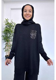 Resim Kahijab Taşlı Cep Merserize Takım - Siyah 