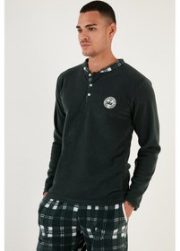 Resim Buratti Ekoseli Regular Fit Düğmeli Bisiklet Yaka Kışlık Polar Erkek Pijama Takımı 60961002 Yeşil 
