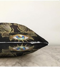 Resim RealHomes Altın Motifli Yoga Ve Mavi Göz Desenli Özel Tasarım Çift Taraflı Dijital Baskılı Raşel Yastık Kılıfı, Sonil-K5041-43x43cm 
