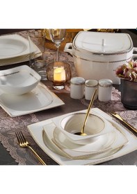 Resim Aryıldız Bone Square Line Gold 12 Kişilik 60 Parça Yemek Takımı 